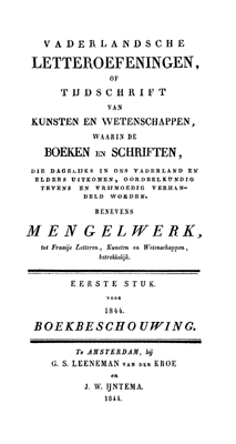 Titelpagina van Vaderlandsche letteroefeningen. Jaargang 1844