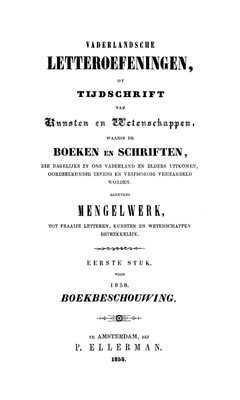 Titelpagina van Vaderlandsche letteroefeningen. Jaargang 1858