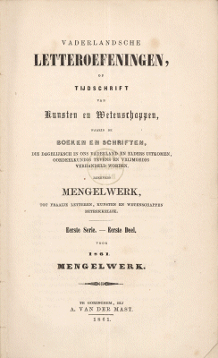 Titelpagina van Vaderlandsche letteroefeningen. Jaargang 1861