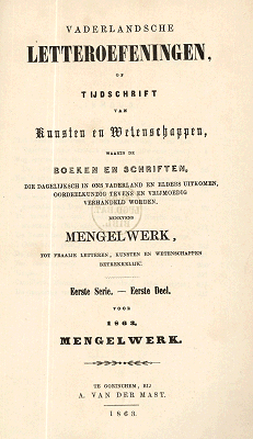 Titelpagina van Vaderlandsche letteroefeningen. Jaargang 1863
