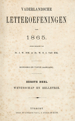 Titelpagina van Vaderlandsche letteroefeningen. Jaargang 1865