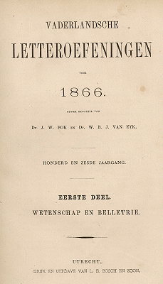 Titelpagina van Vaderlandsche letteroefeningen. Jaargang 1866