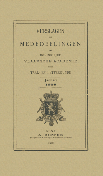 Titelpagina van Verslagen en mededelingen van de Koninklijke Vlaamse Academie voor Taal- en Letterkunde 1908