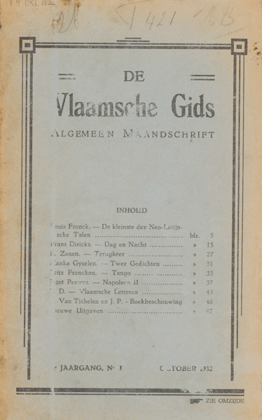 Titelpagina van De Vlaamsche Gids. Jaargang 21