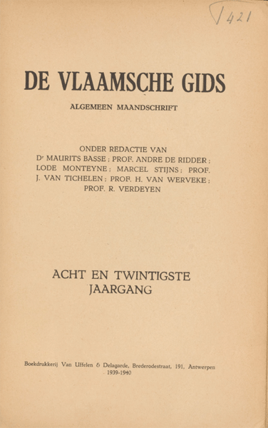 Titelpagina van De Vlaamsche Gids. Jaargang 28