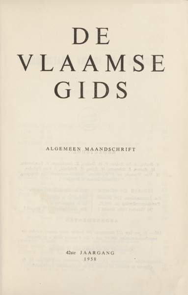 Titelpagina van De Vlaamse Gids. Jaargang 42