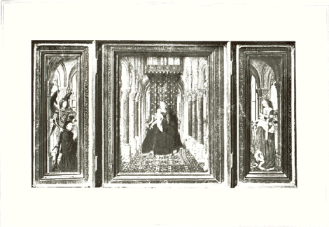 Jan van Eyck

MADONNA MET HEILIGEN EN BEGIFTIGER,

Drieluik,

(Koninklike Galerij, Dresden)