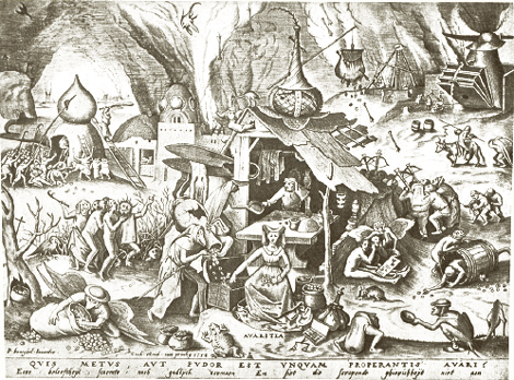 Pieter Breughel

AVARITA

Naar de kopergravure van Petrus a Mericus in het Prentenkabienet te Amsterdam.