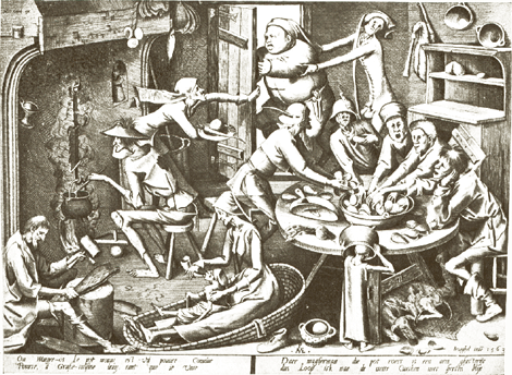 Boeren-Breughel

DE VETTE BIJ DE MAGEREN

Naar de kopergavure van Petrus a Mericus in het Prentenkabienet te Amsterdam