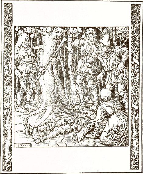Uit Die Fünsinger Bauern in Des weyland Nürnberger Handwerkmeisters Hans Sachsens lustige Schwänke, geïllustreerd door Georg Barlösius (uitgaaf Jungbrunnen van Fischer und Franke, Berlijn).