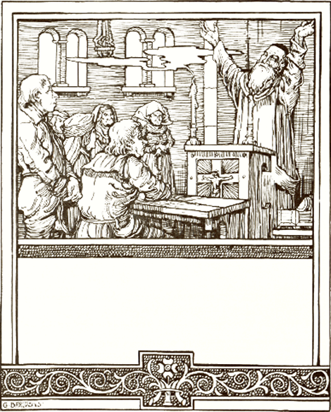 Uit Der Mönch Zweifel mit seinem Heiligthum in Des weyland Nürnbergen Handwerkmeisters Hans Sachsens lustige Schwänke, geïllustreerd door Georg Barlösius (uitgaaf Jungbrunnen van Fischer und Franke, Berlijn).