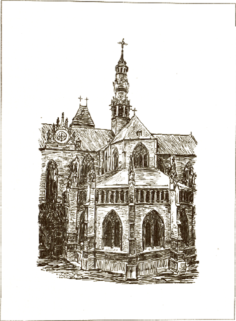 ST-LEONARDUSKERK TE ZOUT-LEEUW

achtergedeelte met middentoren

naar een penkrabbel van E. van Mieghem.