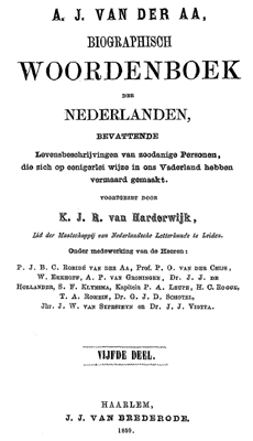 Titelpagina van Biographisch woordenboek der Nederlanden. Deel 5