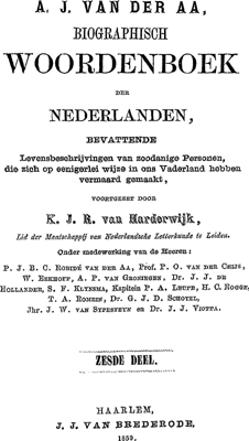 Titelpagina van Biographisch woordenboek der Nederlanden. Deel 6