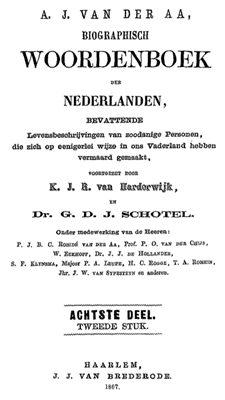 Titelpagina van Biographisch woordenboek der Nederlanden. Deel 8. Tweede stuk