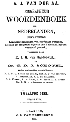 Titelpagina van Biographisch woordenboek der Nederlanden. Deel 12. Eerste stuk
