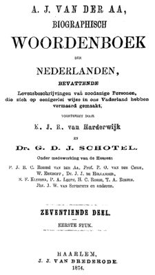 Titelpagina van Biographisch woordenboek der Nederlanden. Deel 17. Eerste stuk