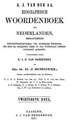Biographisch woordenboek der Nederlanden. Deel 20
