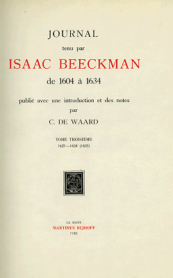 Titelpagina van Journal tenu par Isaac Beeckman de 1604 à 1634. Tome 3: 1627-1634 (1635)