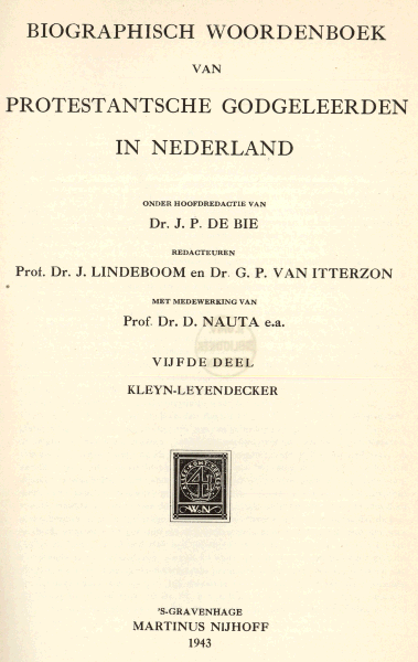 Titelpagina van Biographisch woordenboek van protestantsche godgeleerden in Nederland. Deel 5