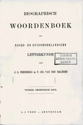 Titelpagina van Biographisch woordenboek der Noord- en Zuidnederlandsche letterkunde