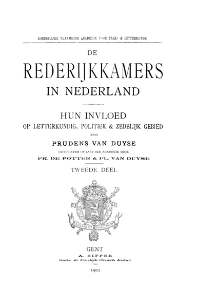 Titelpagina van De rederijkkamers in Nederland. Deel 2