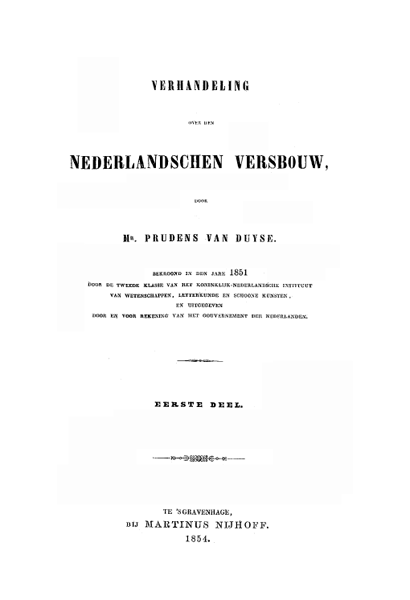 Titelpagina van Verhandeling over den Nederlandschen versbouw. Deel 1