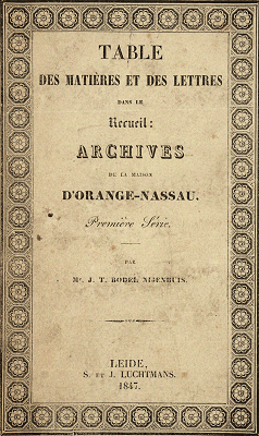 Titelpagina van Archives ou correspondance inédite de la maison d'Orange-Nassau (première série). Table des matières et des lettres