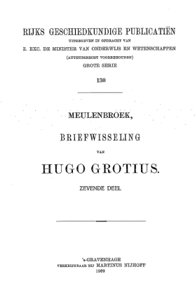 Titelpagina van Briefwisseling van Hugo Grotius. Deel 7