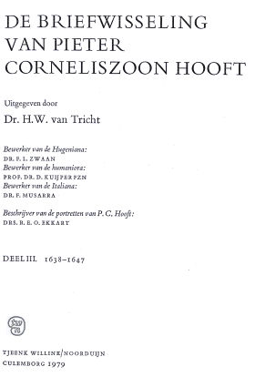 Titelpagina van De briefwisseling van P.C. Hooft. Deel 3