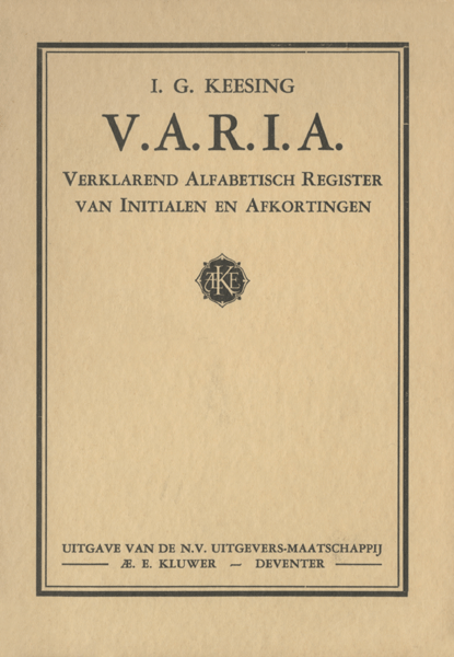 Titelpagina van V.A.R.I.A. Verklarend Alfabetisch Register van Initialen en Afkortingen