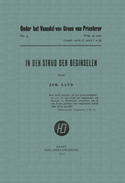 Titelpagina van Onder het vaandel van Groen van Prinsterer. No. 3