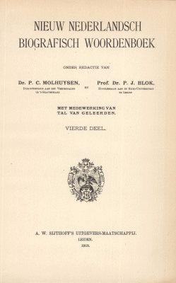 Titelpagina van Nieuw Nederlandsch biografisch woordenboek. Deel 4
