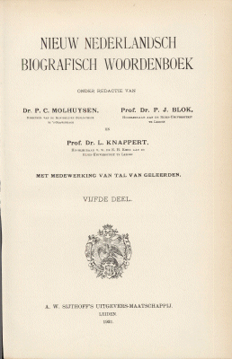 Titelpagina van Nieuw Nederlandsch biografisch woordenboek. Deel 5