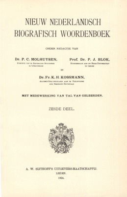 Titelpagina van Nieuw Nederlandsch biografisch woordenboek. Deel 6