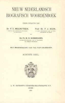 Titelpagina van Nieuw Nederlandsch biografisch woordenboek. Deel 8