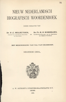 Titelpagina van Nieuw Nederlandsch biografisch woordenboek. Deel 9