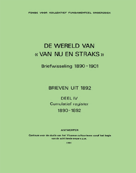 Titelpagina van De wereld van Van nu en straks. Brieven uit 1892. Deel 4: Cumulatief register 1890-1892