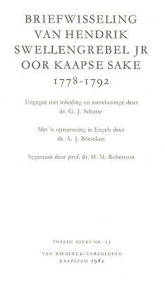 Titelpagina van Briefwisseling oor Kaapse sake 1778-1792